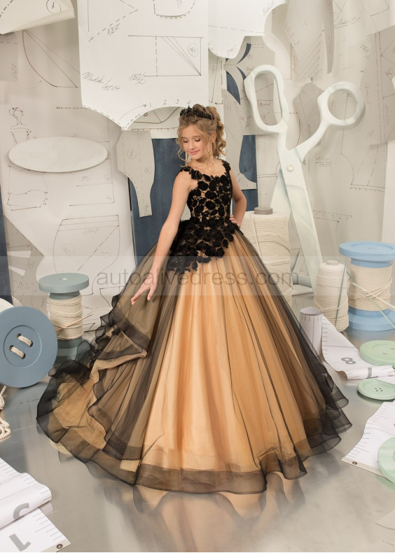 Yellow And Black Lace Tulle Sweet Flower Girl Dress Yellow And Black Lace Tulle Sweet Flower Girl Dress